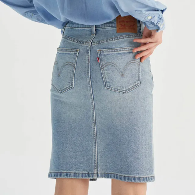 【LEVIS】女款 牛仔裙 復古全排釦A字裙 牛仔短裙 熱賣單品 001R4-0003