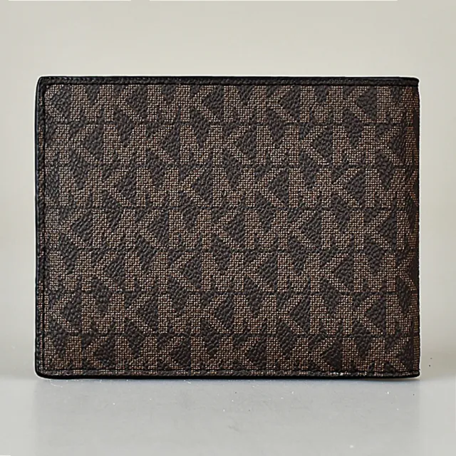 【Michael Kors】MK MICHAEL KORS COOPER LOGO對折10卡老花風設計短夾(棕x黑)