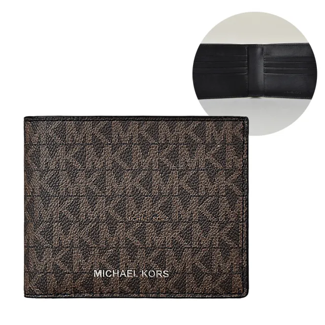 【Michael Kors】MK MICHAEL KORS COOPER LOGO對折10卡老花風設計短夾(棕x黑)