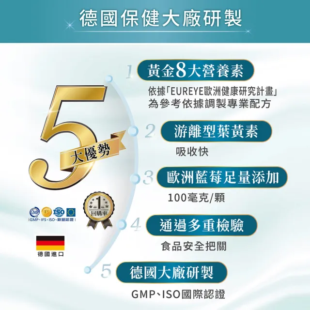 【德國 好立善】EUREYE全方位葉黃素複方軟膠囊 13入組(共390粒、金盞花、游離型好吸收、抗氧化)