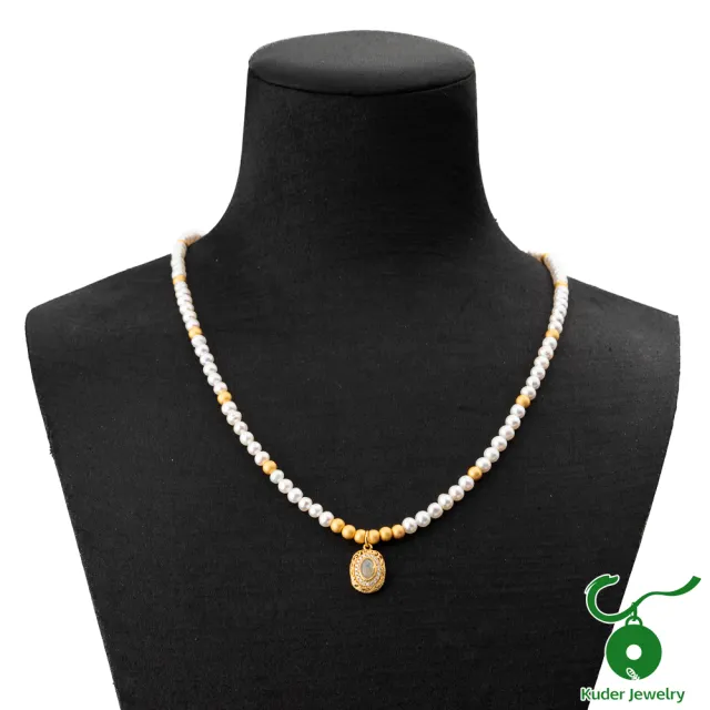 【K.D.J 圓融珠寶】天然珍珠項鍊 高品質 搭配蛋白石 鍍金包金 項鍊墜飾(4.5mm珠)