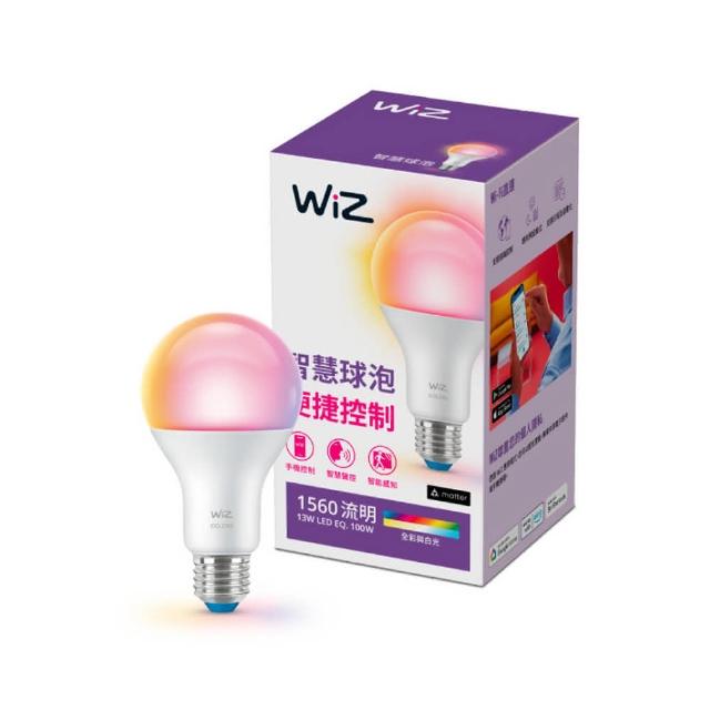 【Philips 飛利浦】2入組 WiZ LED 13W E27 110V APP 遠端手機控制 可調色調光 全彩燈泡 智能 球泡燈(PW019)