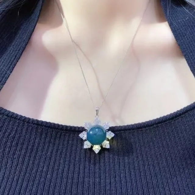 【勝弘珠寶】多明尼加藍珀雪花項鍊-16mm