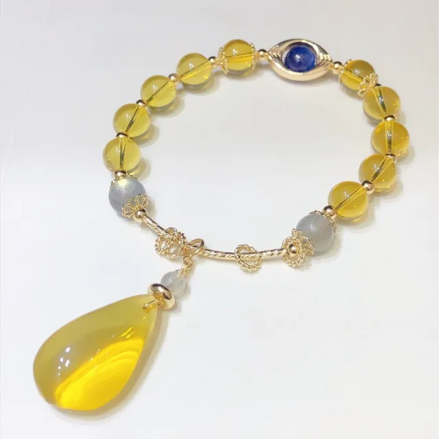 【勝弘珠寶】多明尼加藍珀配灰月光藍晶石手鍊-8mm