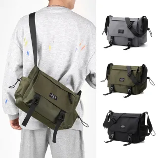 【Starshop】交換禮物 尼龍防潑水男士斜挎包 14吋 機能側背包 斜背包 郵差包 單肩包