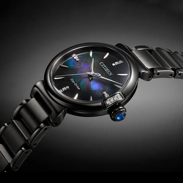 【CITIZEN 星辰】L系列 限定款宇宙幻彩真鑽光動能女錶-藍x黑/29.5mm 禮物(EM1067-88E)送禮