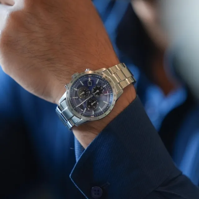 【CITIZEN 星辰】GENTS 日本藍限定 光動能三眼計時紳士腕錶/39.5mm(BL5590-55L)
