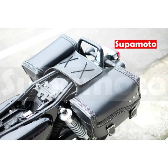 【Supamoto】機車馬鞍包―麻花飾邊款N (皮革馬鞍袋/復古檔車改裝/側包/側箱/加掛包包)