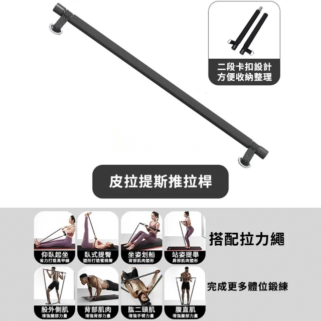 【灰熊厲害】150磅健身拉力繩+推拉桿-漸變色13件套(重訓拉力帶 彈力帶 拉力器 彈力繩 阻力帶)