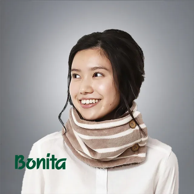 【Bonita 葆倪】雙釦、雙面條紋圍脖-967-4540(日本進口雙面溫暖圍脖)