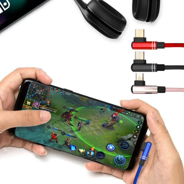 【Xmart】120公分長 Micro USB 6A 90度電競傳輸充電線-藍色(3入)
