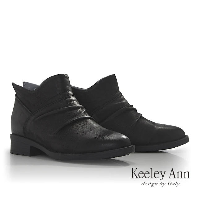 GDC -側V開口小吊飾前抓縐踝靴-牛皮黑(428048-0