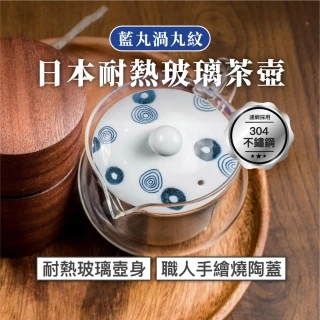 【POITC-C】日本西海不鏽鋼網耐熱玻璃茶壺375ml 藍丸渦丸紋(泡茶壺 沖茶壺 花茶壺 玻璃茶壺)