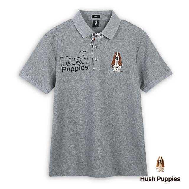 Hush Puppies 男裝 POLO衫 經典品牌英文印花刺繡狗短袖POLO衫(麻灰 / 44101102)