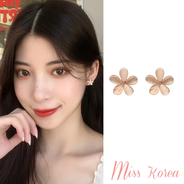 MISS KOREA 韓國設計清新貓眼石甜美花朵夾式耳環(無耳洞耳環 耳夾 夾式耳環)