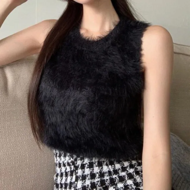 【RH】短版針織毛毛背心(氣質、甜美)