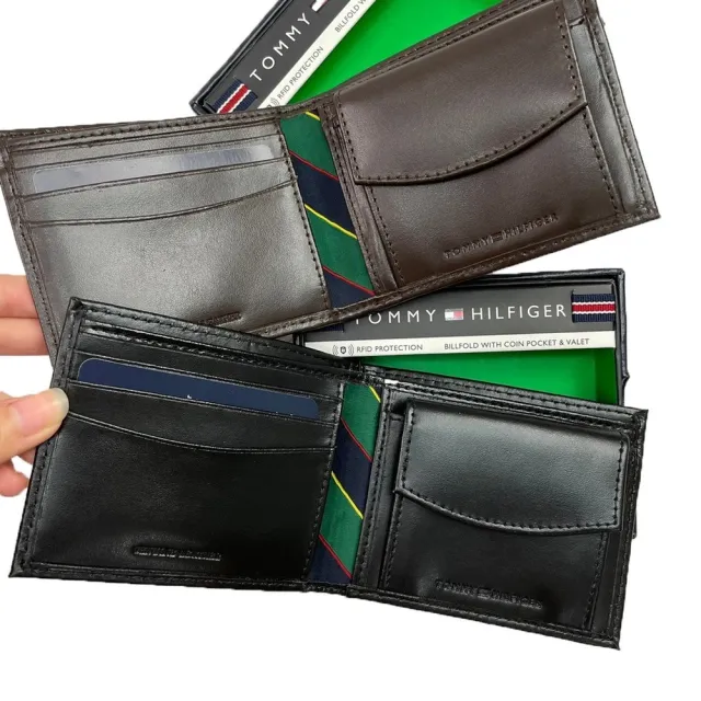 【Tommy Hilfiger】TOMMY HILFIGER 短夾 兩色 含零錢袋 皮夾  錢包 短夾  LOGO  生日禮物 禮盒(短夾7127)