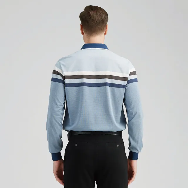 【Emilio Valentino 范倫鐵諾】男 長袖POLO衫 棉質舒適透氣 胸袋 polo衫 薄款 上衣 藍/棕/白(21-4V8853)