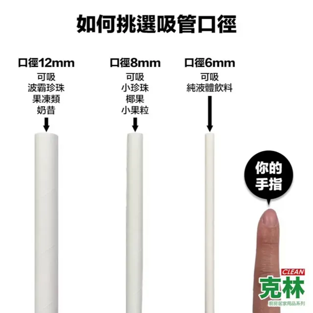 【CLEAN 克林】箱售『台灣製』12mm營業用PLA尖口環保吸管2250支/箱(玉米澱粉 無塑吸管 生物可分解)