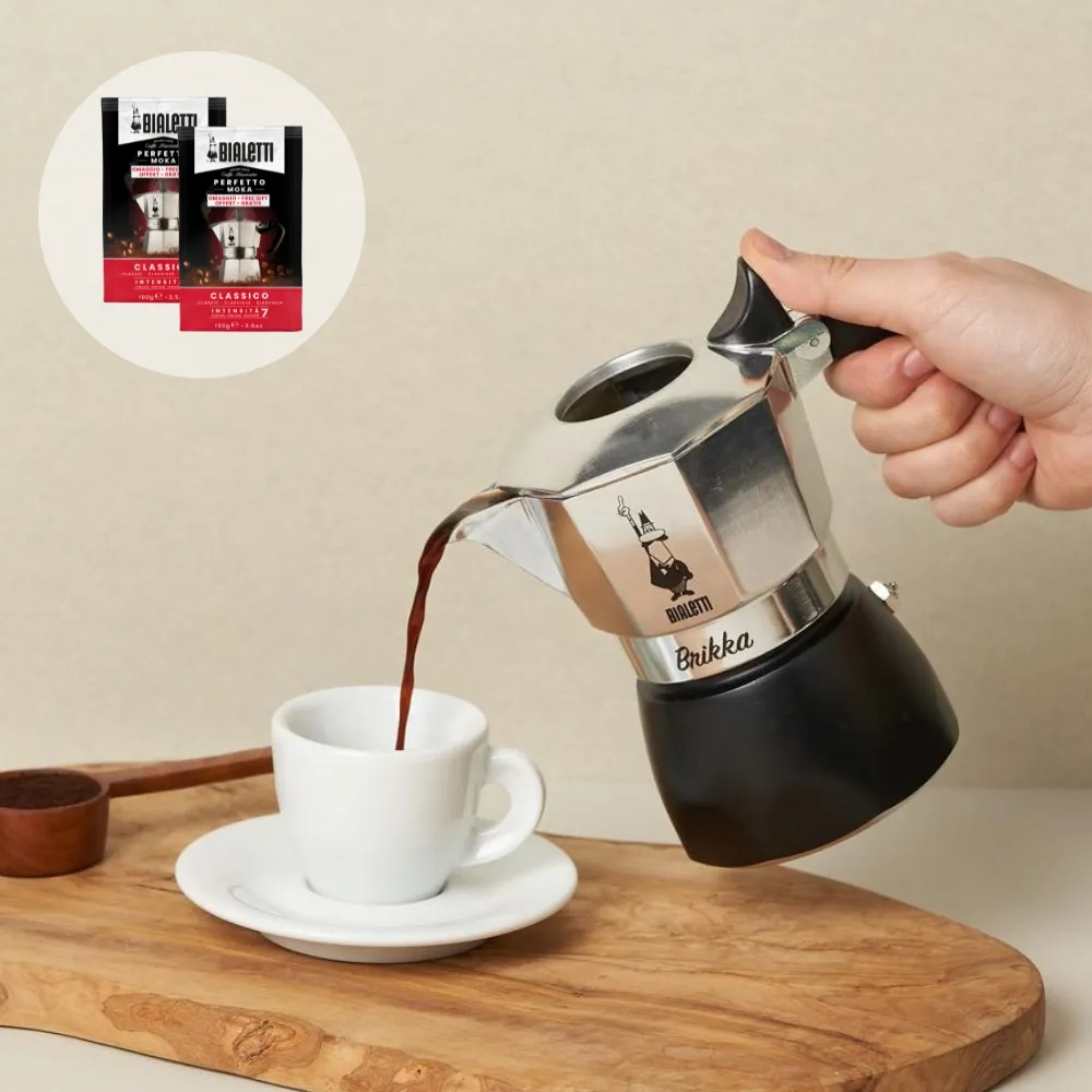 【Bialetti 比亞樂堤】極厚鑽石加壓摩卡壺BRIKKA-公司貨2杯份-銀(crema醇香/免插電咖啡機/原廠保固2年)