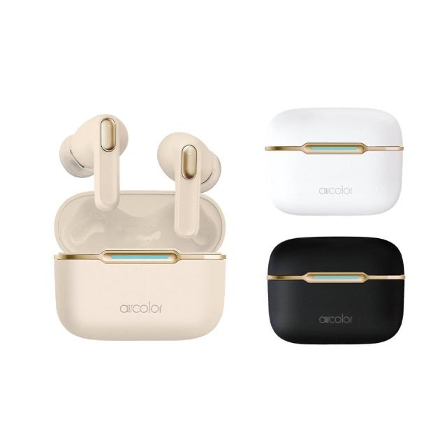 aircolor Pure Air AC-2301 輕巧藍芽入耳式耳機，單耳僅5g，搭配充電倉總重31g，適合電競遊戲與日常使用。支援Android、iOS、Windows、MAC等系統，內建麥克風與TYPE-C充電，顏色選擇尊爵黑、杏奶色、冰川白。中國製造，六個月保固，NCC認證CCAP23LP2600T2，輕鬆連線藍芽，享受無線自由。
