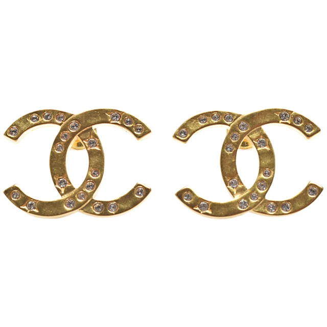 CHANEL 香奈兒 經典雙C LOGO星星小碎鑽造型穿式耳環(金色ABE517-OR)