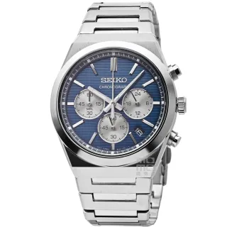 【SEIKO 精工】精工藍寶石三眼計時賽車鋼帶錶 -藍面(SSB453P1)