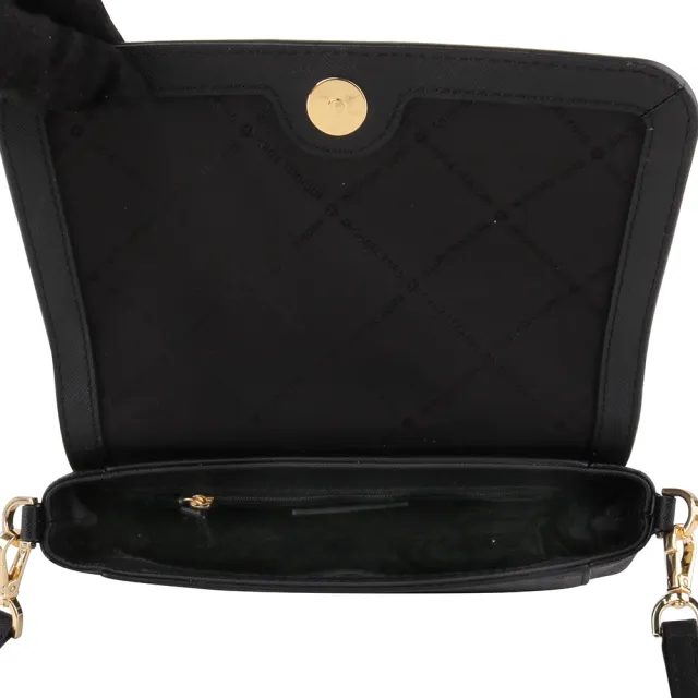 【Michael Kors】金字滿版MK皮革釦式斜背包(黑灰)