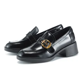 【ORIN】懷舊漆皮皮帶釦中跟樂福鞋(黑色)