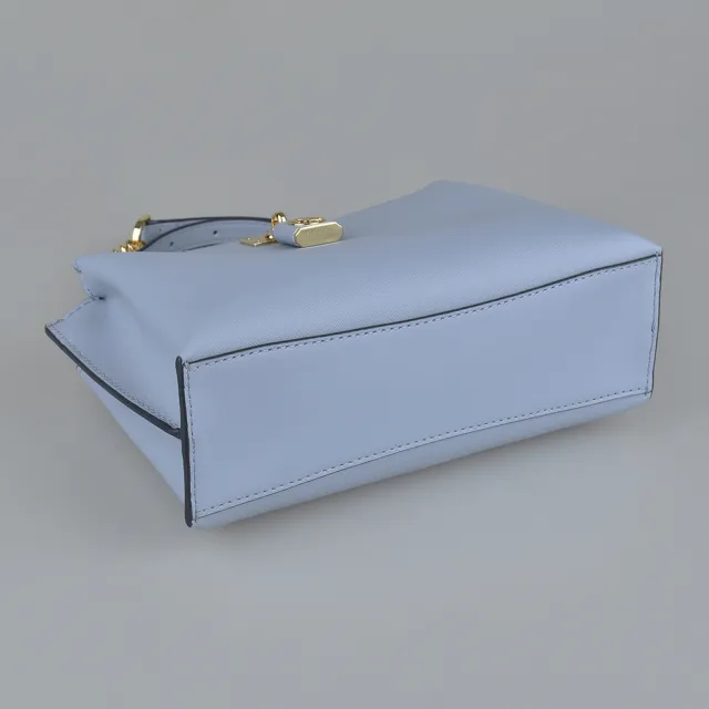 【Michael Kors】MK MICHAEL KORS RUBY 縮寫鎖頭LOGO拉鍊十字紋防刮牛皮斜背包(中/蒼藍)