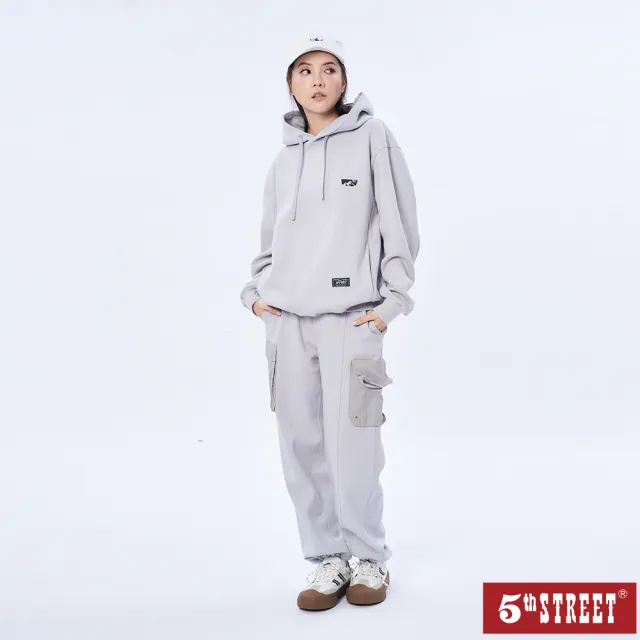 【5th STREET】雙11 男裝LOGO設計長袖連帽T-灰色(山形系列)
