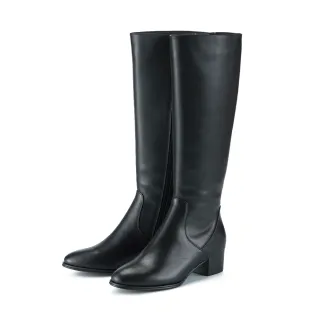 【ORIN】百搭質感素色真皮中跟長靴(黑色)