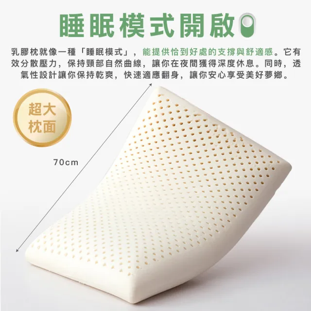 【ISHUR 伊舒爾】買1送1 天然乳膠枕 彈力支撐型-加大款(贈天絲枕套2入/泰國乳膠/枕頭)