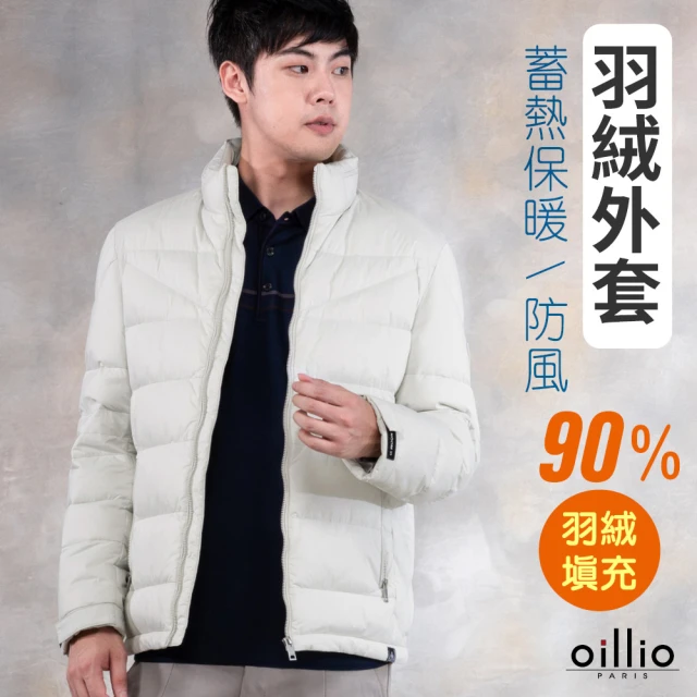 oillio 歐洲貴族 男裝 保暖羽絨外套 防風外套 防皺 90%高含量羽絨(白色 法國品牌 附防塵衣套)