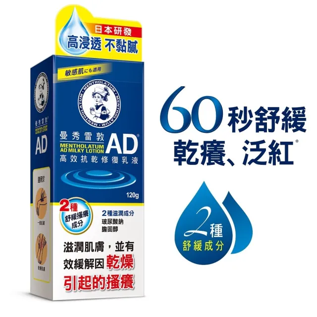 【曼秀雷敦】AD高效抗乾修復乳液(120g / 2入 敏感肌 身體乳)