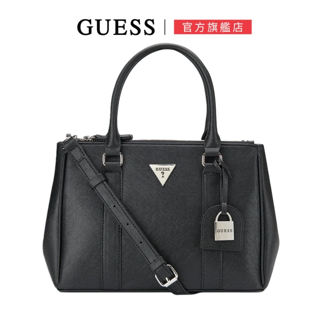 GUESS LOGO掛鎖造型手提肩背包(黑色)