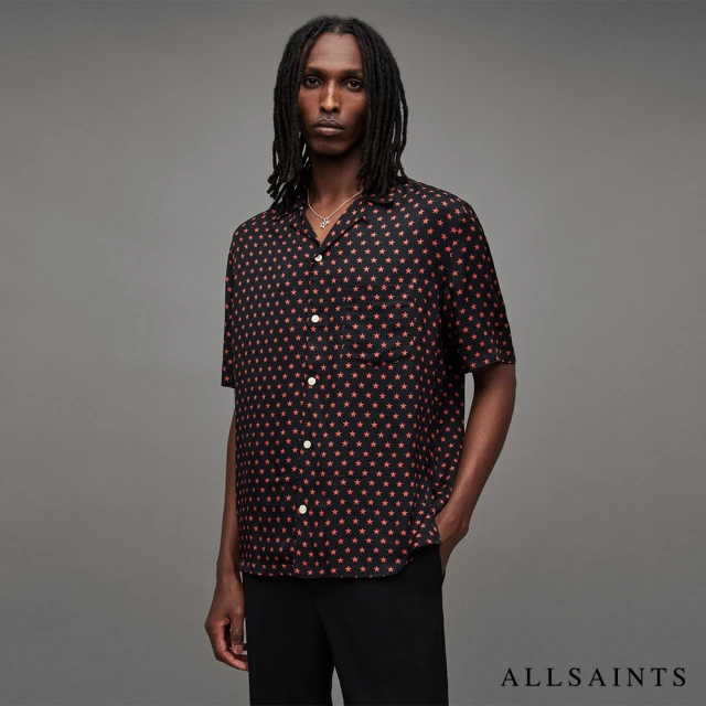 ALLSAINTS STELLAR MASS 夏威夷印花短袖襯衫Jet Black MS202Z(舒適版型)