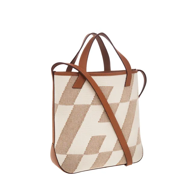 【Hermes 愛馬仕】經典Cabas H en Biais 27cm 斜體H手提/斜背兩用包(駝色/米白)