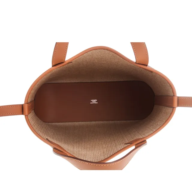 【Hermes 愛馬仕】經典Cabas H en Biais 27cm 斜體H手提/斜背兩用包(駝色/米白)