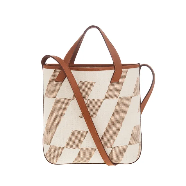 【Hermes 愛馬仕】經典Cabas H en Biais 27cm 斜體H手提/斜背兩用包(駝色/米白)