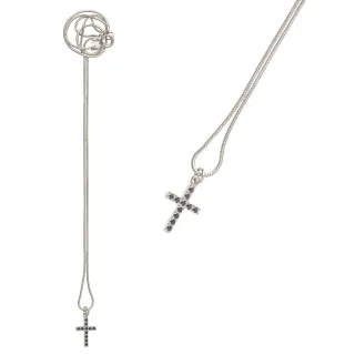 【CINCO】葡萄牙精品 SASCHA NECKLACE BLACK 925純銀 鑲鑽十字架項鍊 黑色X銀色(925純銀)