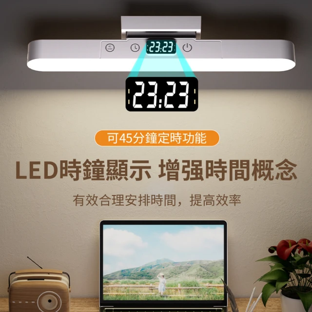 Homeco LED時鐘酷斃燈 磁吸檯燈護眼 大學生宿舍充電床頭燈 臥室閱讀燈(學習燈/桌燈/讀寫檯燈)