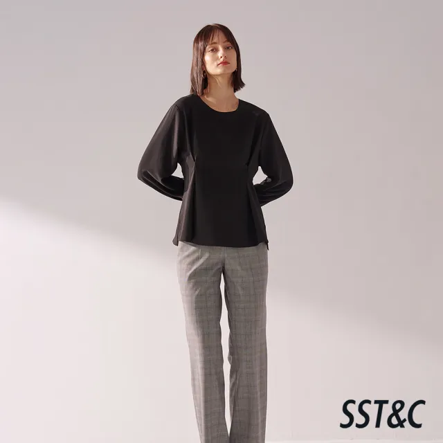 【SST&C】女裝 黑色圓領壓褶套頭上著01082410006(換季55折)