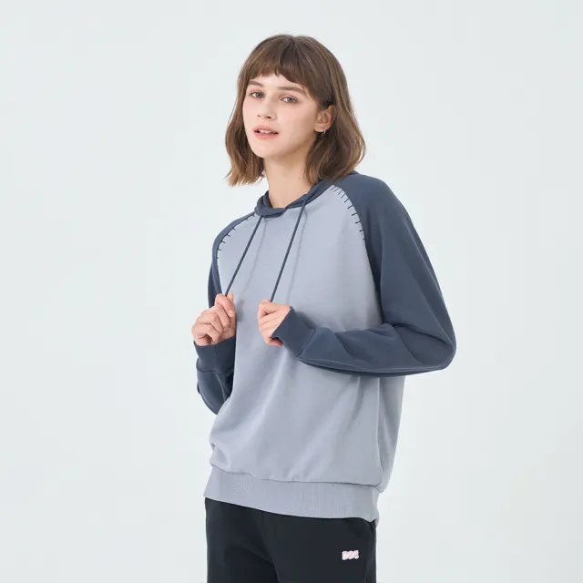 【GIORDANO 佐丹奴】女裝拼接袖連帽上衣(68 信風藍X深夜藍)