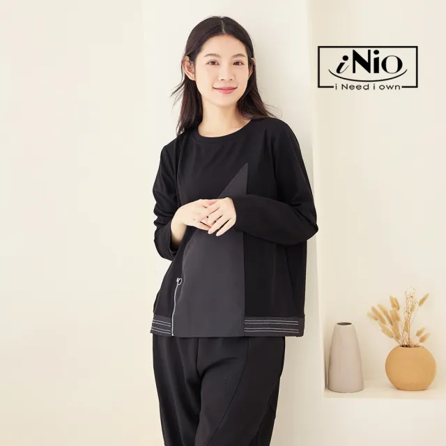 【iNio 衣著美學】長袖上衣 現貨 拉鍊風 拼接 長袖棉T CDW1728