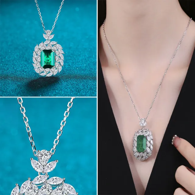 【LEESA】祖母綠項鍊\婚禮飾品\純銀項鍊\復古項鍊\歐美項鍊\首飾\大項鍊\氣質貴氣\鎖骨鍊\
