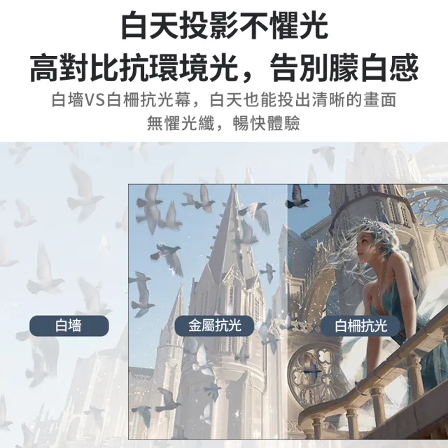 【Zenithy】全視角免打孔白柵抗光投影布幕 簡易軟式投影機幕布 戶外移動便攜露營軟布幕 72吋16:9黏貼款