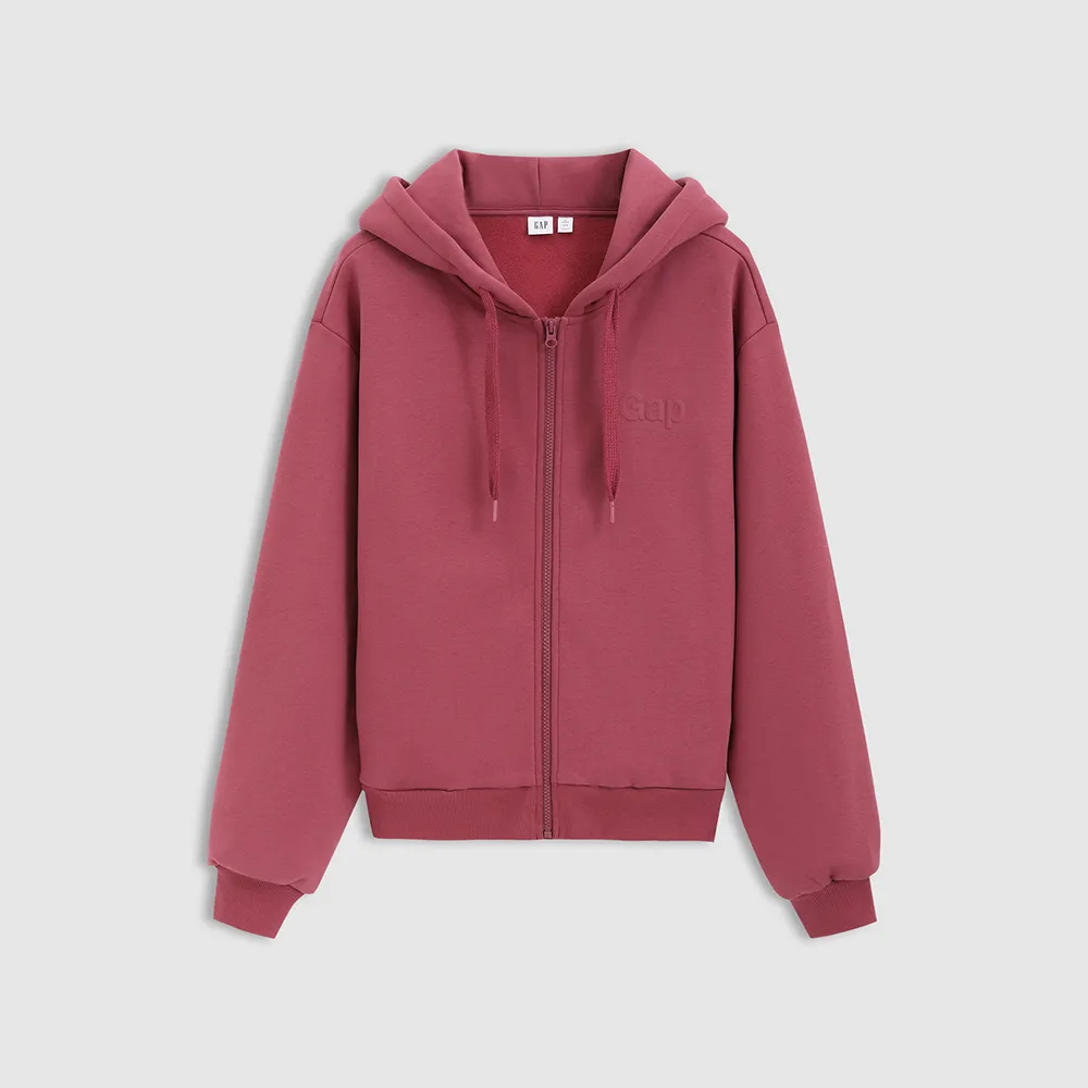 【GAP】女裝 Logo刷毛連帽外套-玫紅色(632621)