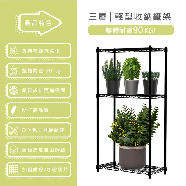 【KIWISH】MIT輕型三層置物架60x30x90cm(鐵架/收納架/層架/廚房架/鐵力士架/置物架/三層架/花架)
