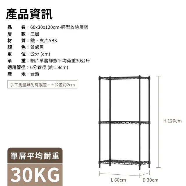 【KIWISH】鐵架MIT輕型三層置物架60x30x120cm(鐵架/收納架/層架/鐵力士架/置物架/書架/廚房架/三層架)